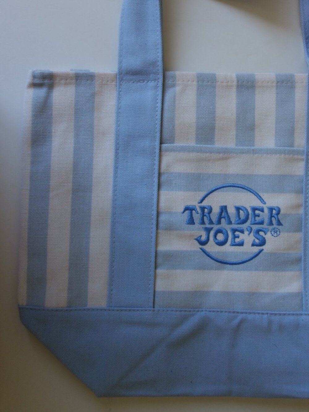 Share TRADER JOE'S Mini Tote Bag 2026 Cream/ Blue Striped Bag 65% Cotton 35% Pol